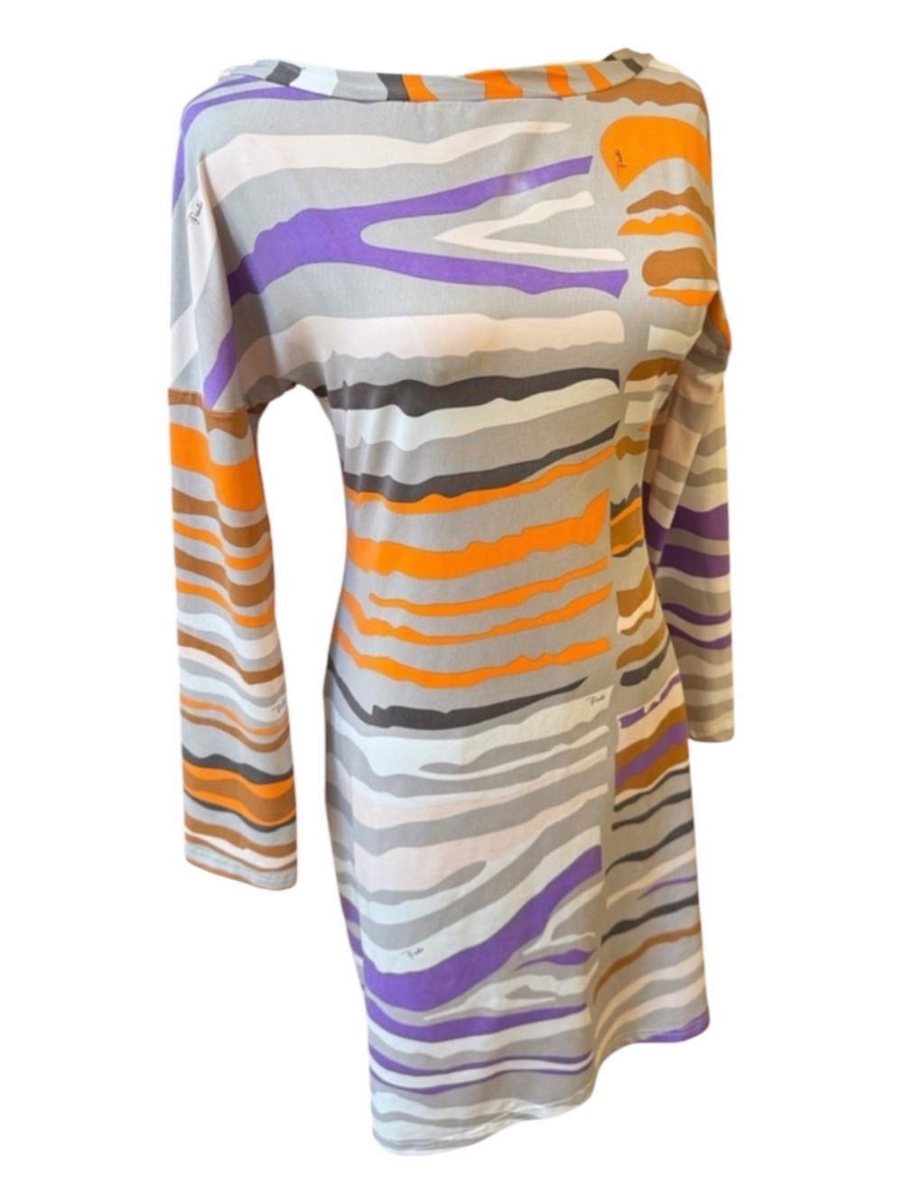 Emilio Pucci Striped Boatneck Mini Dress in Orange, Purple & Gray